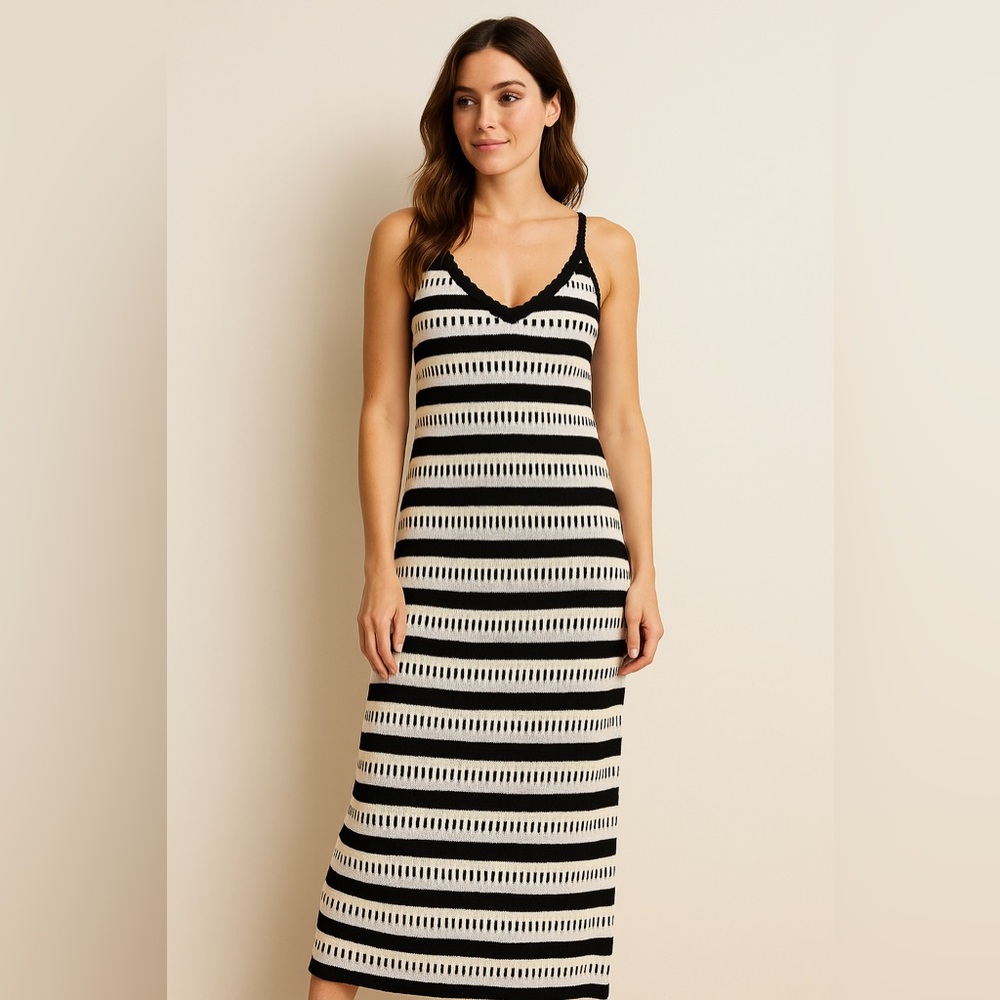 Lalavone M Black and White Striped Maxi Dress